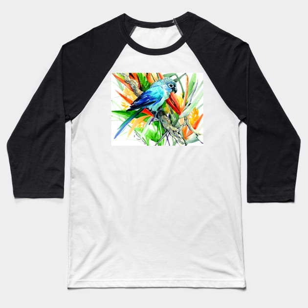 Parrot and Tropical Foliage, Tropical Colors Baseball T-Shirt by surenart